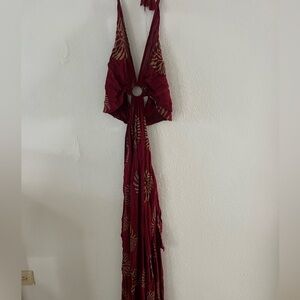 Red and Gold Halter Maxi Dress